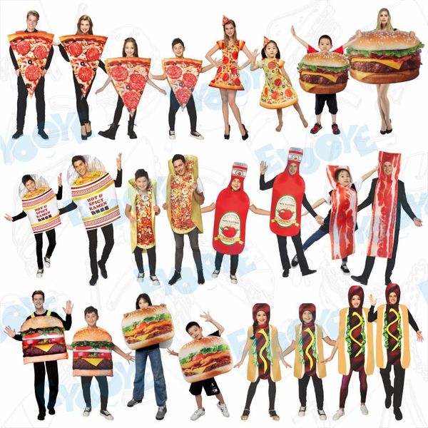 Aile Eşleşen Kıyafetler Cosplay Costume hamburger pizza çizgili domuz eti cadılar bayramı Noel elbise performans karnaval parti kıyafeti parentchild giyim