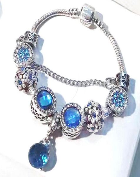Moda estilo charme pulseira azul olho de gato pedra mulheres europeu charme contas oceano gotas balançar se encaixa charme pulseiras colar diy jóias3230475