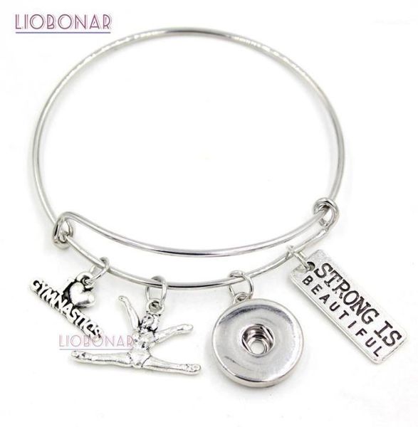 Charme pulseiras 10pcslot inteiro eu amo ginástica pulseira ginasta pulseira esporte presentes jóias ajustável snap14399688