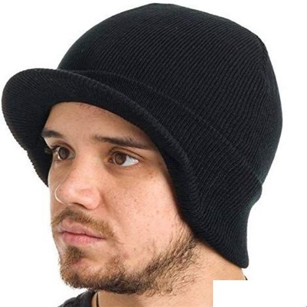 Beanie/Kafatası Kapakları Uni Teped Strap Knited Visor Manşet Beanies Şapka Kış Kış Sıcak Yünlü Cloghet Şapkaları Açık Kayak Kar Kapakları273W Delme OTWGK