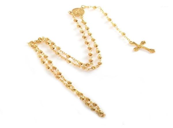 Anhänger-Halsketten!! Katholische Jesus-Göttin, 18 Karat vergoldet, trendige lange Rosenkranz-Halskette für Herren und Damen, 4 mm Perlen, Modeschmuck. 13955907