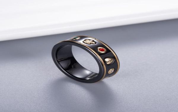 Amante casal anel de cerâmica com carimbo preto branco moda abelha anel de dedo joias de alta qualidade para presente tamanho 6 7 8 93007774