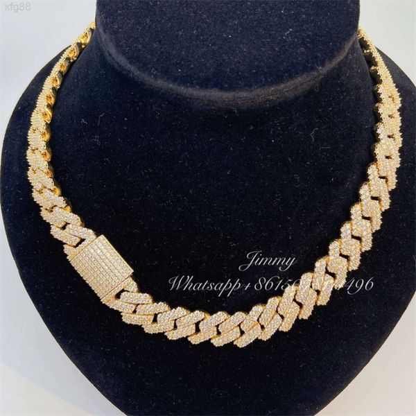 15mm 22 polegadas de duas linhas 10k Real Gold Miami Hip Hop Jewelry Big Iced Out VVS1 Moissanite Cuban Link Chain