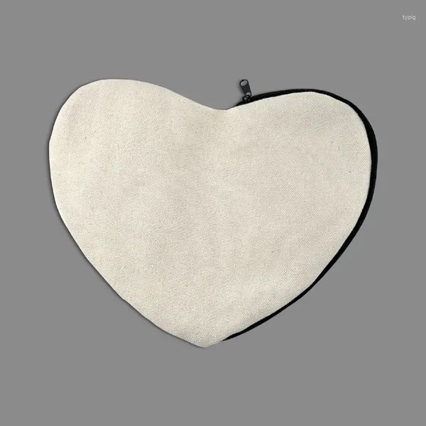Kozmetik çantalar 10pcs diy beyaz tuval boş kalp şeklinde kalem kutusu
