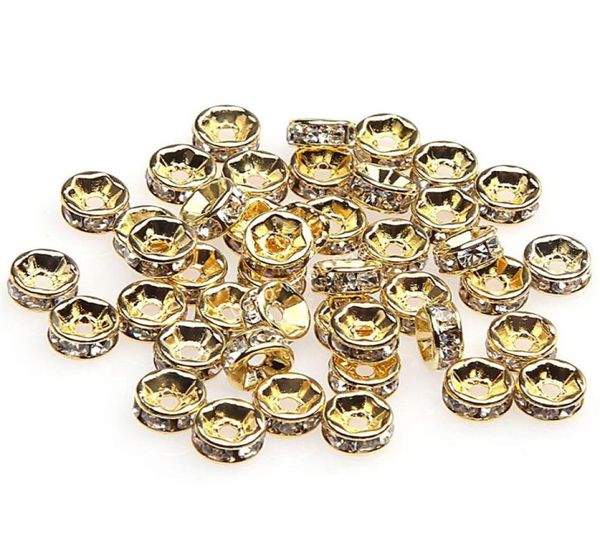 1000 pz / lotto 18 carati oro bianco placcato oro argento colore cristallo strass perline rondelle perline allentate del distanziatore per creazione di gioielli fai da te Wh1499631