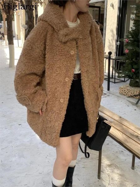 Jaquetas femininas outono inverno com capuz lambswool casaco peludo feminino coreano solto moda casual senhoras manga longa mulher casacos 2023