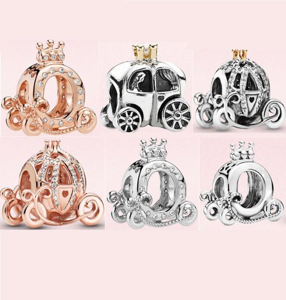 Ciondoli in argento sterling 925 di lusso Perline fai da te Perline In oro rosa Corona Gioielli da donna Regalo Ciondolo auto zucca Originale per la moda Nuovo braccialetto Donna1316883