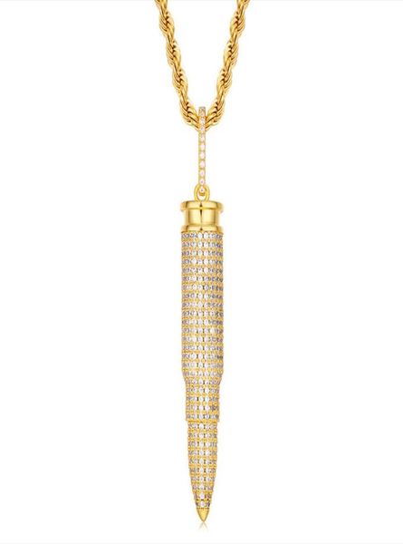 Masculino legal hip hop colar ouro prata cores cz bala pingente colar com corrente de corda de 24 polegadas agradável presente8132770