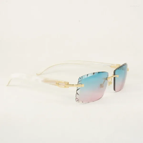 Sonnenbrille Gezackte Linse Randlose Männer Holz Diamant Schneiden Sonnenbrille Natürliche Horn Shades Für Sommer Club Brillen Mit Fall