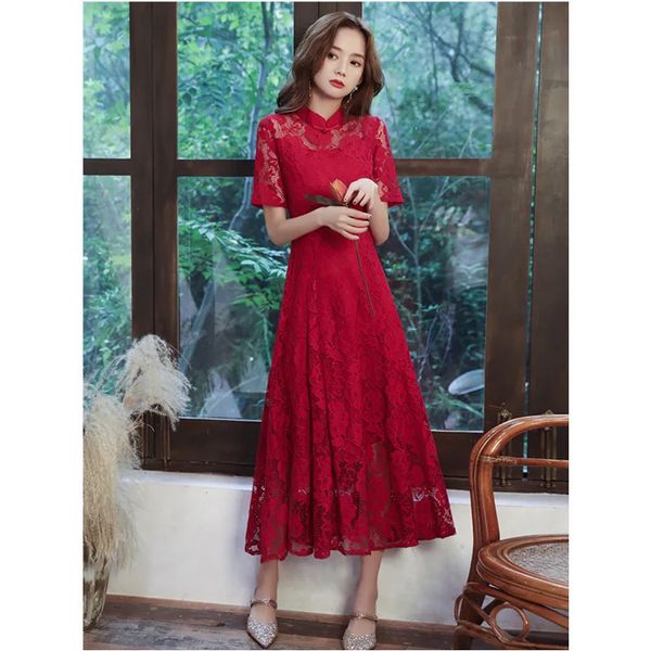 Abbigliamento etnico Colore rosso S3XL Abiti da sera Hanfu Hanfu lunghi in pizzo Qipao per adulti 231212