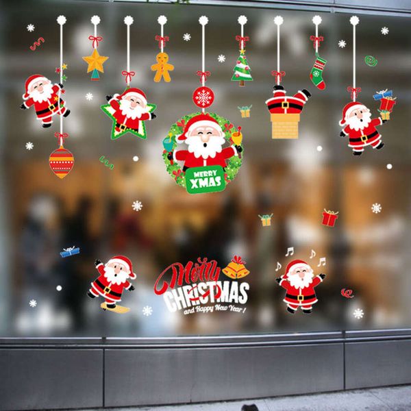 Модный кулон Санта-Клаус, наклейки на стену, Рождественское украшение для окна, искусство, новогодний домашний декор, рождественский подарок, наклейки на стены