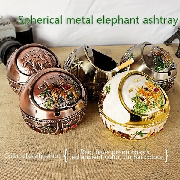 1 Stück Metall Elefant Kugel Aschenbecher Ornament, Vintage Metall Aschenbecher winddichter Deckel, Raumdekoration, Wohndekoration