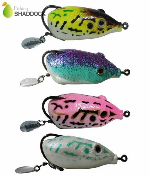 4pcs de borracha sapo macio isca de pesca de cor misto Groove ganchos lâmina lâmina de água flutuante de barriga flutuante pesca de pesca artificial