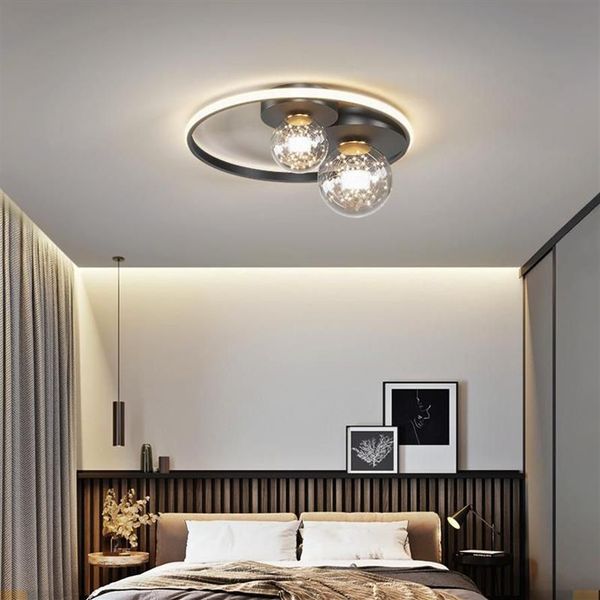Plafoniere Lampada moderna a led con lampadario a sfera in vetro rotondo nero dimmerabile per camera da letto soggiorno cucina decorazione interna282j
