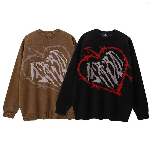 Suéter dos homens 2023 American Vintage Love Knitwear Sweater Homens Casual Moda Loose Pulôver Casal High Street Hip Hop Jumpers Ropa Hombre