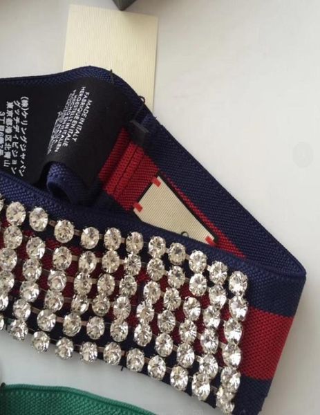 Moda elastik şerit tam kristal rhinestone kafa bandı pist başlığı yeşil ve kırmızı kayış berrak kristal pave kadın partisi düğün 8905888