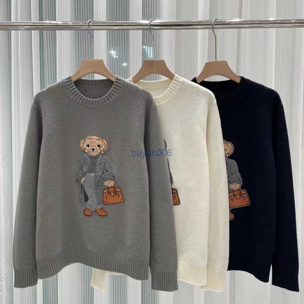 23 Damen-Pullover, Designer-Original-Modemarke Laurens, Herbst und Winter, neu, Unisex, weich, unzerbrechlich, für Zuhause, reiner Kaschmir, College-Bärenmuster, Rundhalsausschnitt.