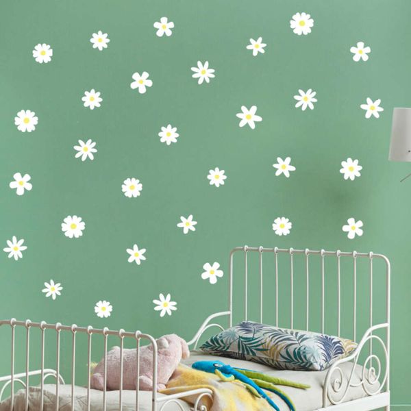 Colore bianco margherita adesivi da parete fiore di fiori per bambini decalcomanie da parete per bambini amdili decorativi decorativi mobili per camera da letto