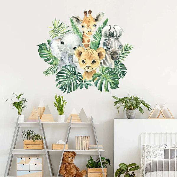 1pc Cartoon Löwe Elefant Zebra Giraffe Lächelndes Gesicht Wandaufkleber für Kinderzimmer Schlafzimmer Dekoration Wandtattoo