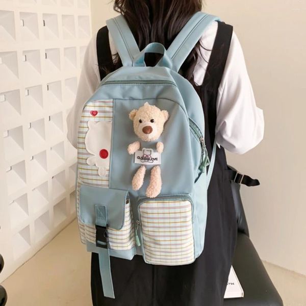 Borse da scuola Lattice Cute Bear Zaino per studenti universitari Zaino alla moda Zaino di grande capacità in stile giapponese con tracolla regolabile per le vacanze