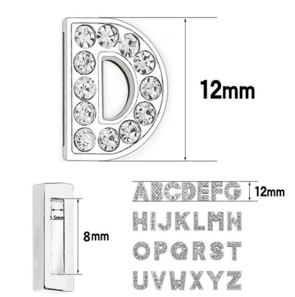 1300pclot 8mm bling slide letra az cor prata diy encantos strass completo alfabeto inglês apto para 8mm pulseira de couro keyc2508903