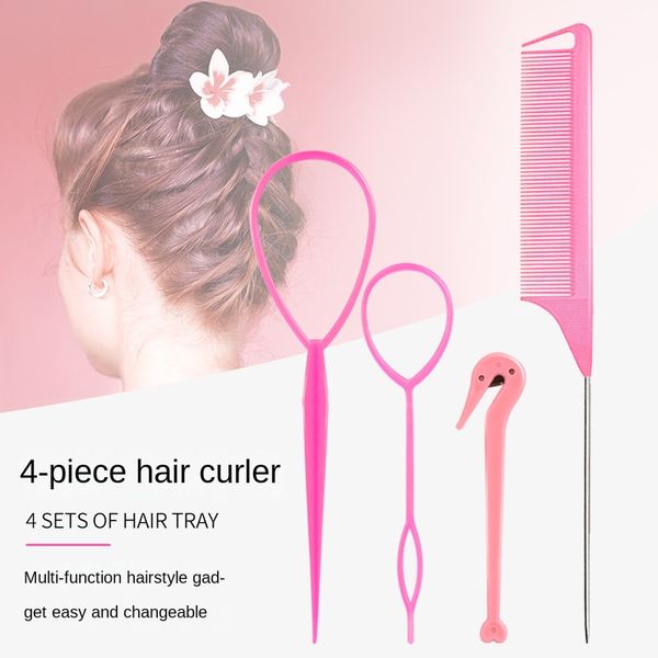 4 teile/satz Französisch Braid Werkzeug Schleife Elastische Haar Bands Remover Cutter Ratte Schwanz Kamm Metall Pin Schwanz Flechten Kämme für Haar Styling