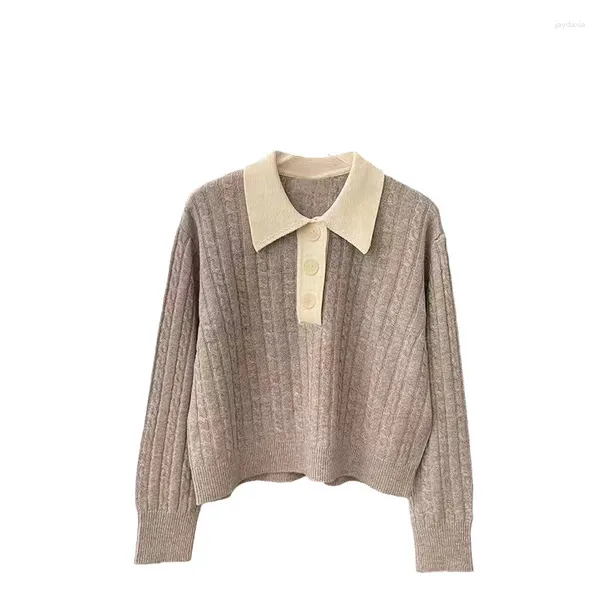 Maglioni da donna Splice Donna Pullover lavorato a maglia monopetto Top a maniche lunghe Casual Colletto rovesciato Maglione di moda per le signore 2023