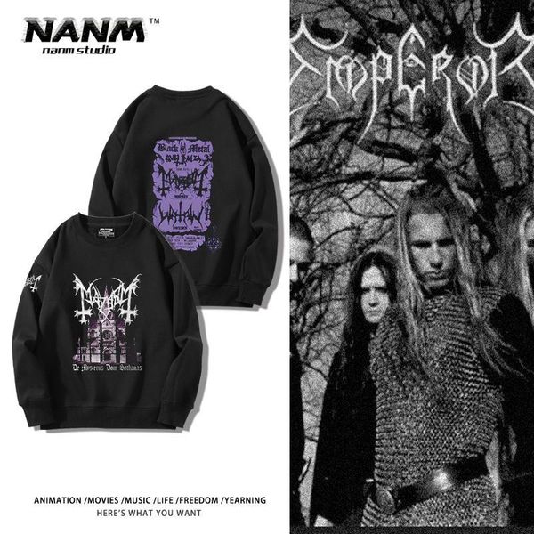 Mayhem Brutal Band Perímetro Moletons para Homens e Mulheres Outono Inverno Solto Nicho Norueguês Preto Metal Rock Manga Longa Maré