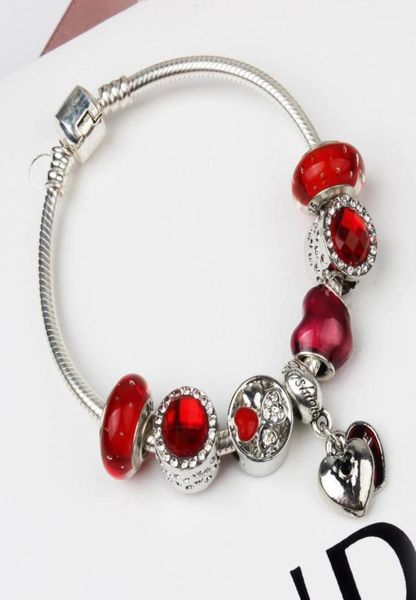 Atacado-925 Murano Red Glass Charm Beads Pulseira para Mulheres / Criança Original DIY Jóias Estilo Fit Presente de Natal Jewelry4335578