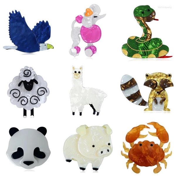 Broches na moda feitos à mão animal acrílico para mulheres bonito dos desenhos animados zebra pinguim caranguejo guaxinim hipopótamo pavão águia alpaca pinos distintivo