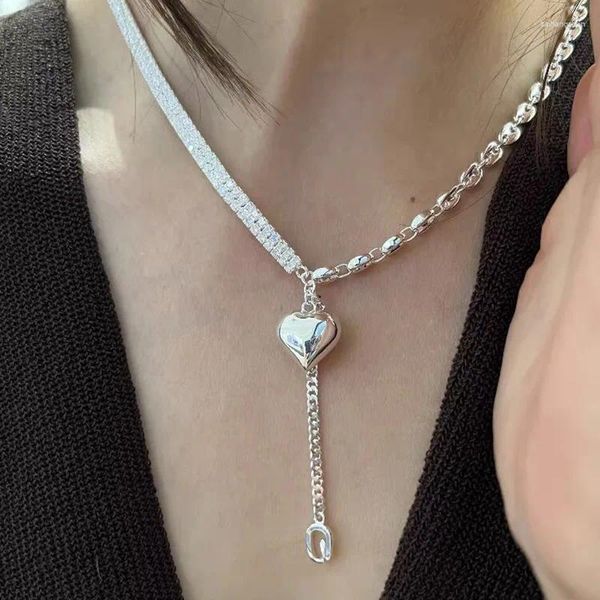 Collane con ciondolo Cuore d'amore romantico Lucido CZ Zircone Stella Placcato in platino Collana da donna Gioielli per donne Regali di nozze Non sbiadisce