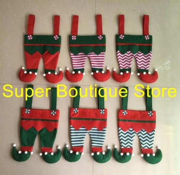 Buona qualità 6 stili misti pantaloni da elfo di Natale calza sacchetto di caramelle elfo sacchetto regalo per bambini calza di Natale per intero19196790296