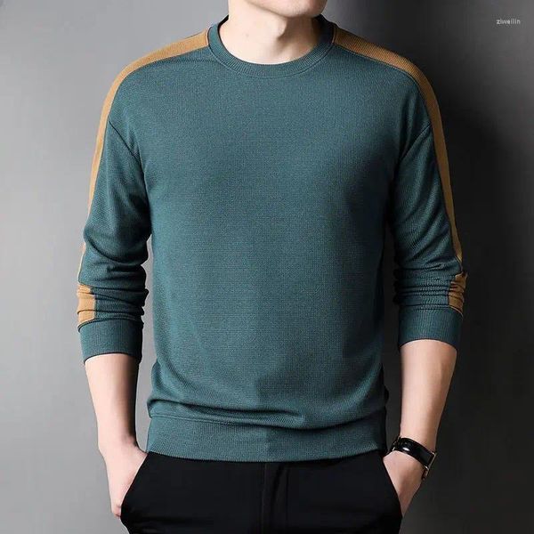 Erkek Tişörtleri Moda Erkekler Uzun Kollu Örme T-Shirt Kore Sokak Giyim İş Bahar Sonbahar Yuvarlak Boyun Sıradan Erkek Giysileri Üstler 2023