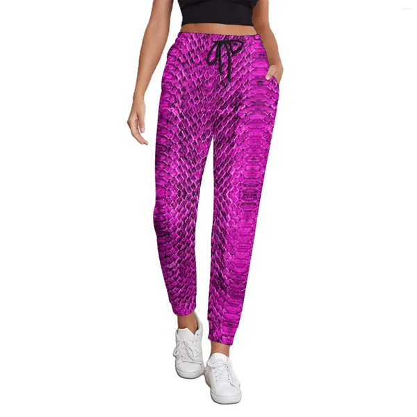 Pantaloni da donna Stampa pelle di serpente Pantaloni sportivi rosa e viola alla moda di grandi dimensioni Pantaloni streetwear personalizzati da donna primaverili