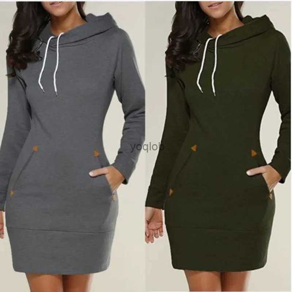 Urban Sexy Dresses Damen Knielanges Taschenkleid mit Kapuze, warmes Sweat-Shirt, lange Ärmel, seitlicher Reißverschluss, Ausschnitt, einfacher lässiger Sportrock, L231213