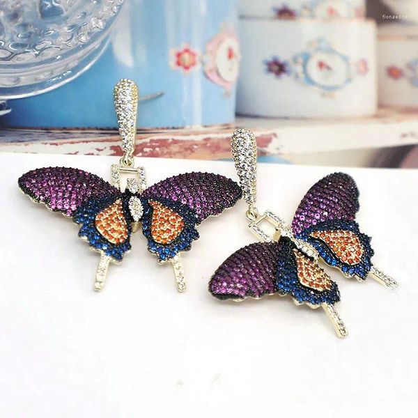 Baumelnde Ohrringe SINZRY 2023 Vollzirkon Micro Pave Farbe Schmetterling Ins Koreanische Elegante Party Kostüm Schmuck