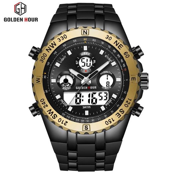 Reloj Hombre GOLDENHOUR Men Watch Sport Watch Men erkek kol saati Digital Army Military Silicone Quartz Watch Relogio masculino3430