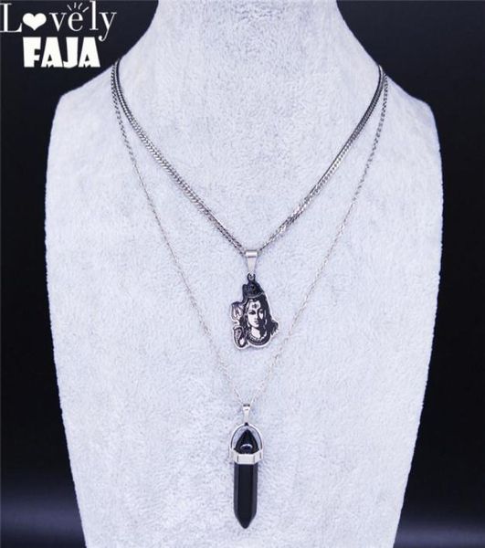 AFAWA Acciaio inossidabile Shiva Parvati Ganesha Arte Dio indù Figura Dichiarazione religiosa Collana Gioielli bisuteria N3766S031629041