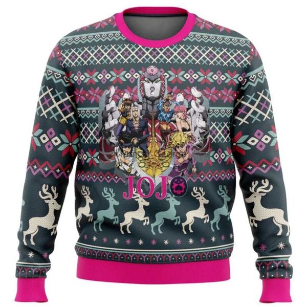 Мужские спортивные костюмы JoJos Bizarre Adventure Ugly Christmas Sweater Gift Санта-Клаус Пуловер Мужская 3D толстовка и топ осенне-зимняя ClothiL2402