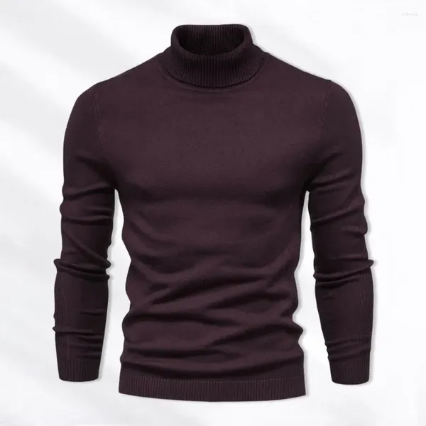 Erkek Sweaters Uzun Kollu Külot Örme Kazak Yüksek Yakalı Sıcak Yumuşak Sonbahar İnce Uygun Katı Renk