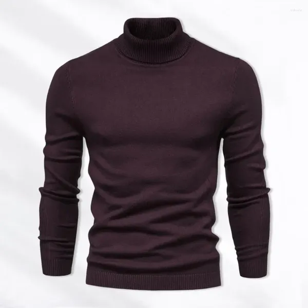 Maglioni da uomo pullover a maniche lunghe maglione lavorato a maglia collo alto caldo morbido autunno inverno con vestibilità slim tinta unita