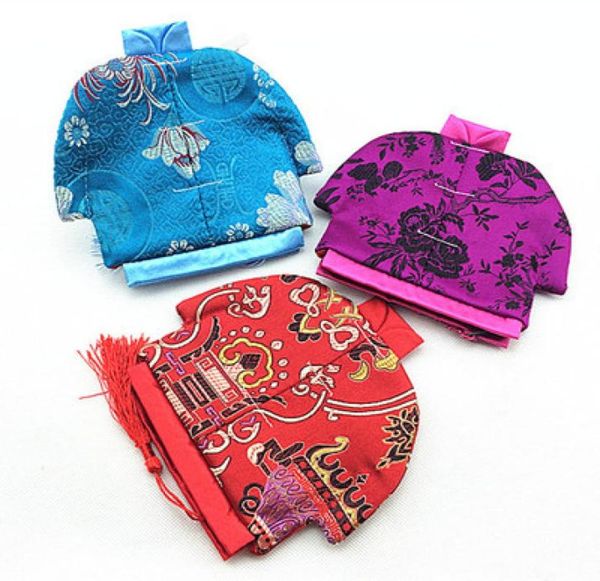 Винтажная китайская одежда в форме маленькой сумки на молнии, кошелек для монет, ювелирные изделия, подарочные мешочки, шелковая парча, сумка для ремесленной упаковки, 2 шт., лот9987939