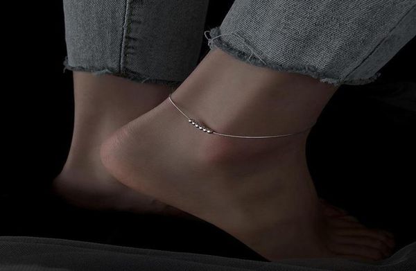 Tornozeleiras 925 Sterling Silver Bead Anklet Feminino Alto Sentido Moda Pé Cadeia Tornozelo Pulseira Bling para Women9497939