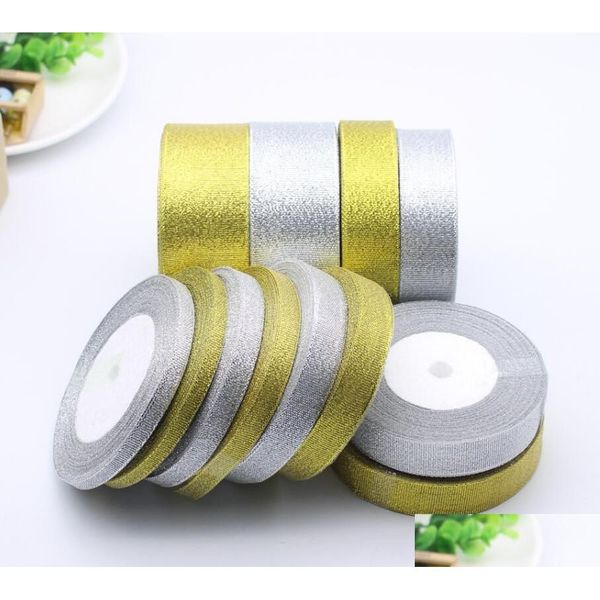 Band 250 Yards/Rolle handgemachtes Gold- und Silberzwiebelband metallischer Glanz Hochzeit Weihnachtsdekoration DIY Gurtband Karte Geschenkpapier Tropfen Dh8F9