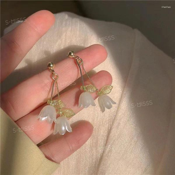 Baumelnde Ohrringe 2023 Temperament grüne Glocke Orchidee Ohrringe-Mori-Stil ländliche kleine frische Damenschmuck Geschenk