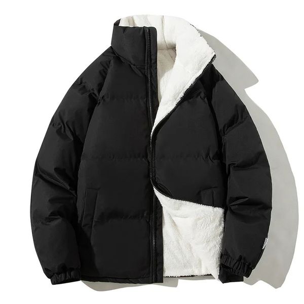 Parka da uomo in piumino giacca invernale spessa e calda giacca invernale ampia e solida da uomo colletto rialzato imbottitura in lana parco giacca Harajuku da uomo 231213