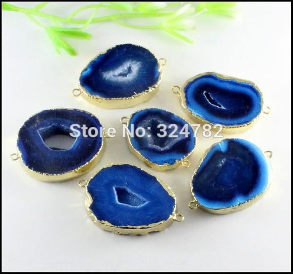 3 pçs tom de ouro azul quartzo natureza druzy geode ágata fatia gem pedra drusy conector pingente contas para pulseira jóias descobertas8490641