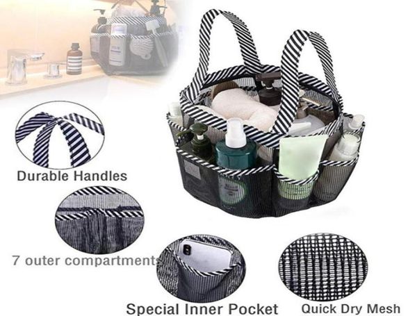 Cestino per doccia portatile Borsa per doccia Caddy Tote Mesh Organizer per bagno ad asciugatura rapida Caddy a 8 tasche per dormitorio Campeggio Nuoto9408968