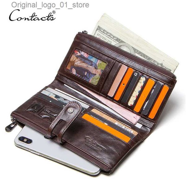 Clips de dinero Contact's Men Clutch Venta caliente Cuero genuino Cartera larga Monedero masculino Cremallera Bolsa de dinero para iPhone8 Portemonnee Men's Walet Q231213