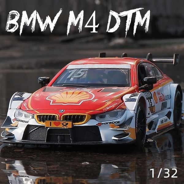 Diecast modelo 1 32 m8 gte m4 dtm m6 im carro de corrida metal brinquedo som luz puxar para trás coleção menino presente 231212